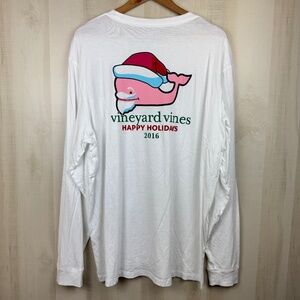 NWOT Vineyard Vines Men’s Long Sleeve T-Shirt Santa Whale 2016 Happy Holidays XL